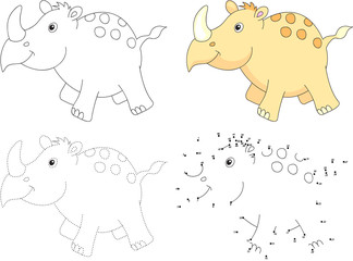 Cartoon rhino. Vector illustration. Dot to dot game for kids