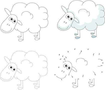 Cartoon sheep. Vector illustration. Dot to dot game for kids