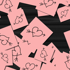 Pink notes with hearts as messages
