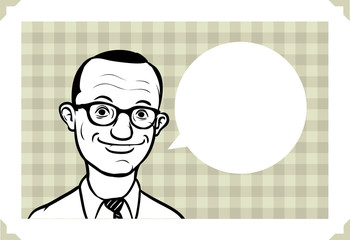 Greeting card with retro man face in glasses - place your text