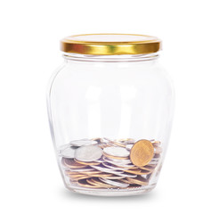 Coins in glass money jar