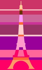 Eiffel tower in Paris. Outline silhouette from gradient stripes. 