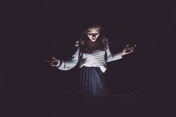 Lovely girl opens a box