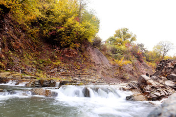 Landscape with forest, river and stones