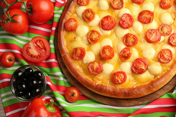 Pizza Margherita with vegetables, close-up