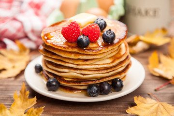 High pile of delicious pancakes