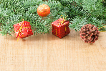 Christmas decorations with branch of spruce