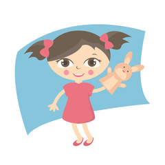 Illustration small kids with hand puppet toy. Vector