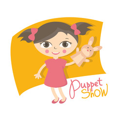 Illustration small kids with hand puppet toy. Vector