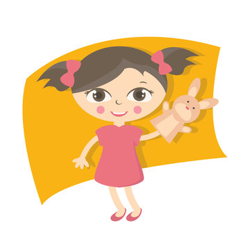 Illustration small kids with hand puppet toy. Vector