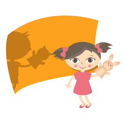Illustration small kids with hand puppet toy. Vector