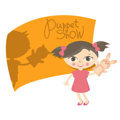 Illustration small kids with hand puppet toy. Vector