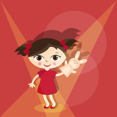Illustration small kids with hand puppet toy. Vector