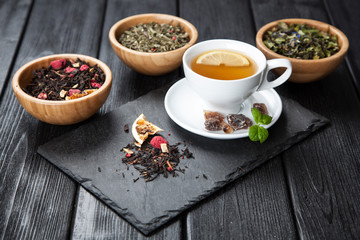 Cup of tea on dark background