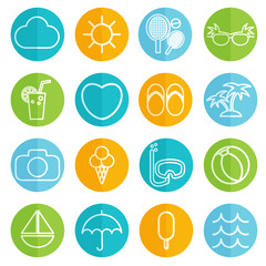 Flat icons vector collection in stylish colors of traveling, tou