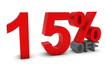 15% OFF - Fifteen Percent Off 3D Text in Red and Grey