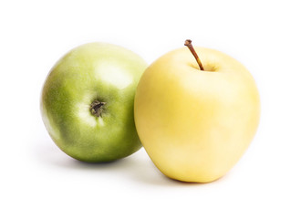 Green apple and yellow apple isolated on white background as package design element