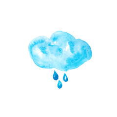 Watercolor cloud with drops.Vector