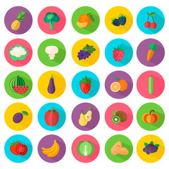 Icons of vegetables and fruit in flat style. Bigest premium collection. Vector illustration