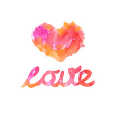 Beautiful watercolor heart with quotes love.Vector