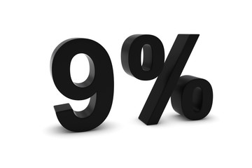 9% - Nine Percent Black 3D Text Isolated on White