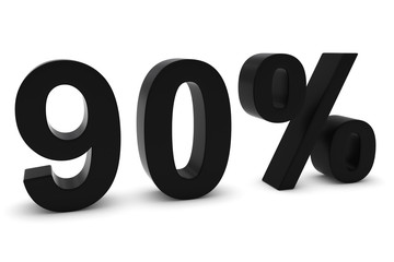 90% - Ninety Percent Black 3D Text Isolated on White