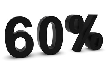60% - Sixty Percent Black 3D Text Isolated on White