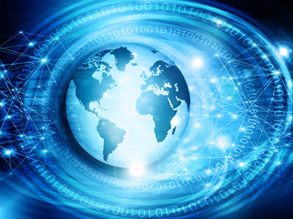 Best Internet Concept of global business. Globe, glowing lines on technological background. Electronics, Wi-Fi, rays, symbols Internet, television, mobile and satellite communications