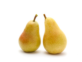 fresh pears are yellow on a white background