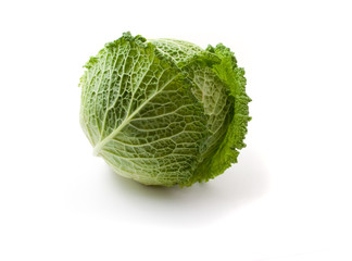 head of fresh cabbage on a white background.