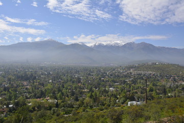 Amazing aerial view of Santiago City in Chile from hill top.