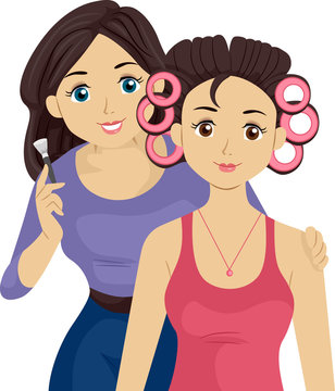 woman applying makeup to another woman clip art preview