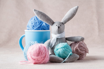 Handmade bunny on soft background