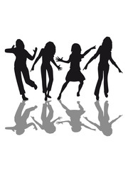 Reflection shadow dancing celebrating lot of people partying women men fun silhouette