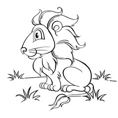 Cute cartoon lion. Black and white illustration for coloring book