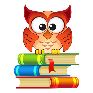 Owl sitting on a pile of books