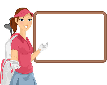 pink golfer presenting blank board clip art preview