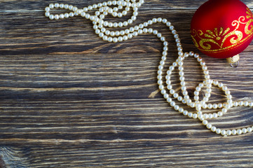 Christmas balls on wooden background