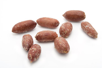 ..salted peeled peanuts on a white background