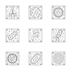 Microorganisms line icons collection