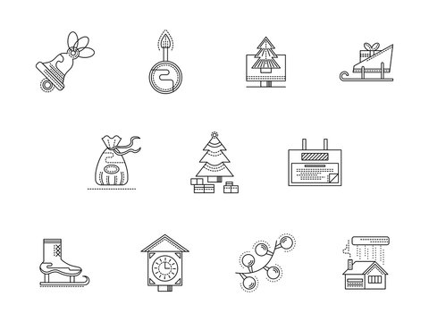 Merry Christmas line icons set
