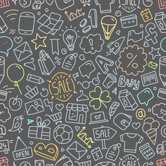 Different web interface doodle silhouettes seamless pattern. Car