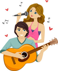 Teen Couple Sing Duo Guitar
