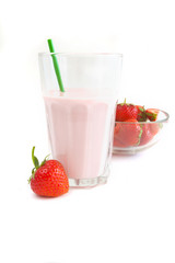 yoghurt drink in a glass beaker on a white background
