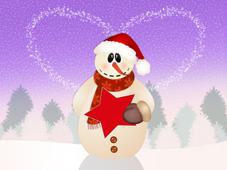 Snowman in winter landscape