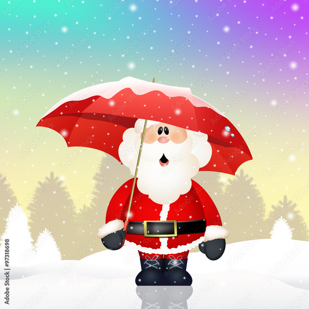 Poster santa claus with umbrella