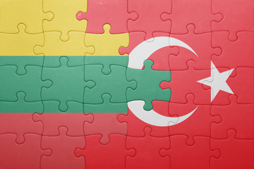 puzzle with the national flag of turkey and lithuania