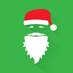 Flat Design Vector Santa Claus Face on green background. Icon. Greeting Card.