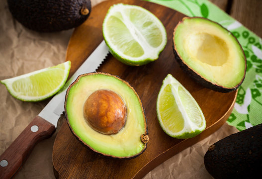 Sliced fresh avocado on cutting board