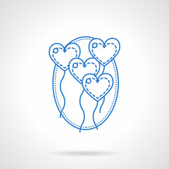 Heart balloons blue flat line vector icon